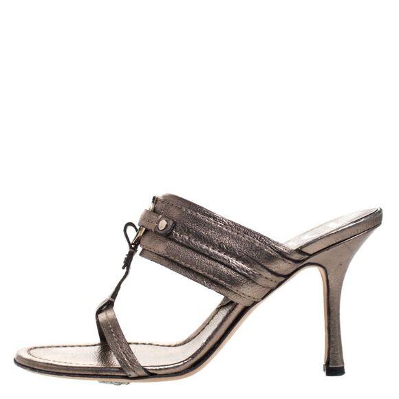 Dior Metallic Leather T Strap Slide Sandals Size 37 - Picture 2 of 4